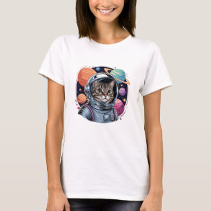 Funny Cat Astronaut In Space T-Shirt