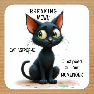 Funny Cat Back to School Square Sticker