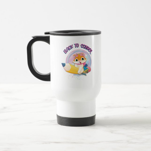 Funny Cat Back To School Travel Mug (Left)