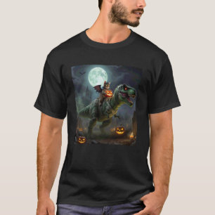 Funny Cat Bat Riding a T-Rex Cute Halloween Meme T-Shirt