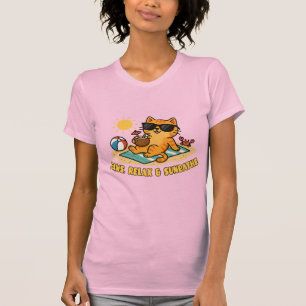 Funny Cat Beach T-Shirt – Paws Relax & Sunbathe 