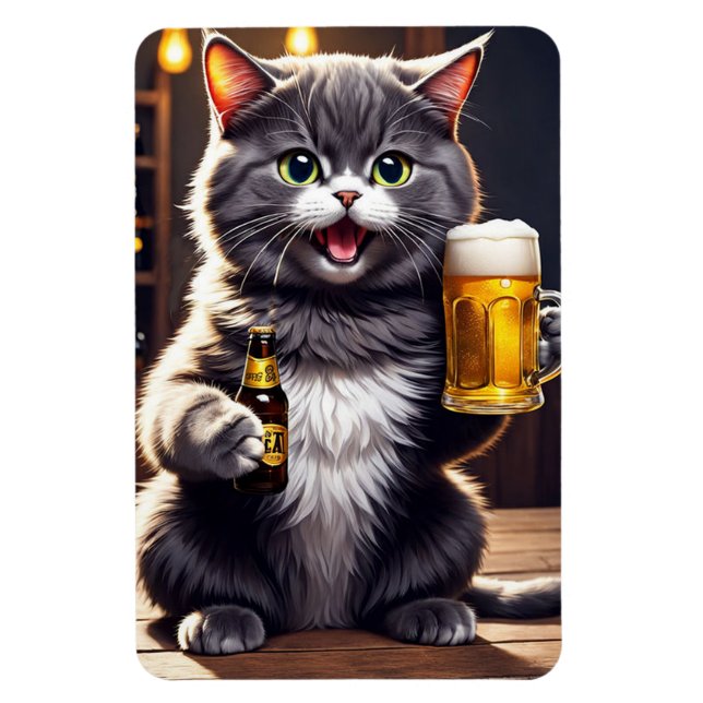 Funny Cat Beer Refrigerator  Magnet (Vertical)