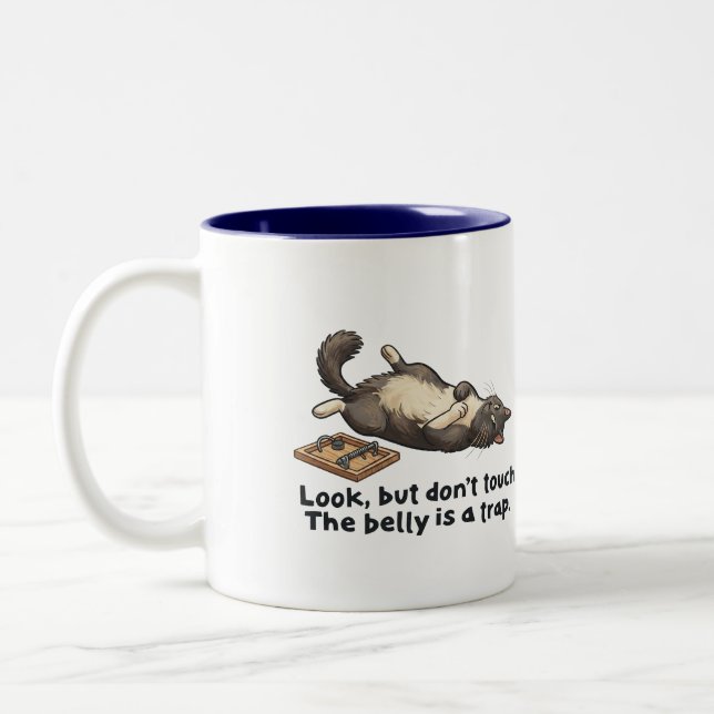 Funny Cat Belly Is A Trap Sarcastic Kitten Mug (Left)