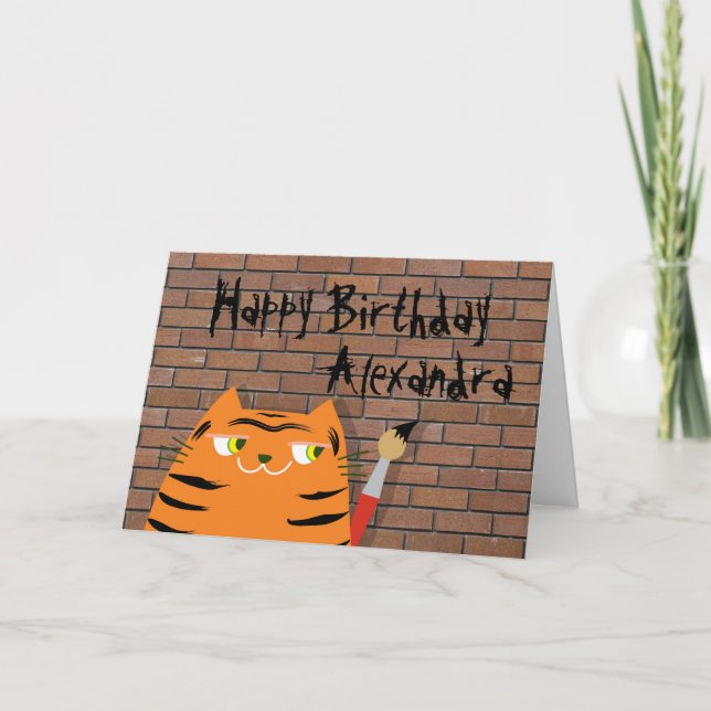 Funny Cat Birthday Card Custom Text Cute (Front)