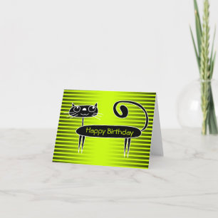 Funny Cat Birthday Card Green