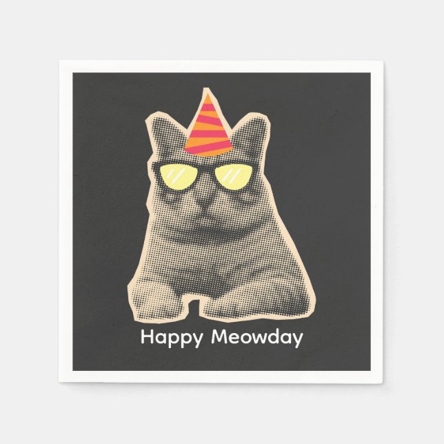 Funny cat birthday napkin (Front)