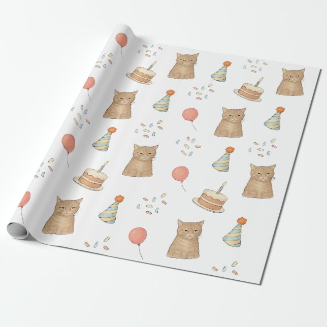 Funny Cat Birthday Wrapping Paper (Unrolled)