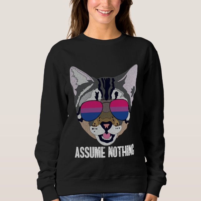Funny Cat Bisexual Assume Nothing Bi Pride Sweatshirt (Front)