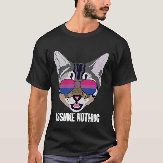 Funny Cat Bisexual Assume Nothing Bi Pride T-Shirt (Front)