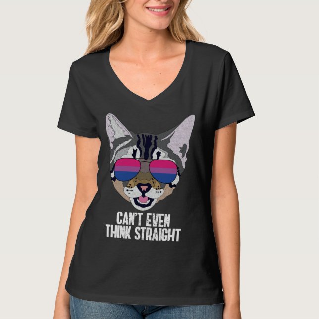 Funny Cat Bisexual Can't Even Think Straight Bi Pr T-Shirt (Front)