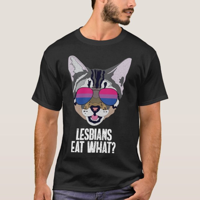 Funny Cat Bisexual Lesbians Eat What Bi Pride Pull T-Shirt (Front)