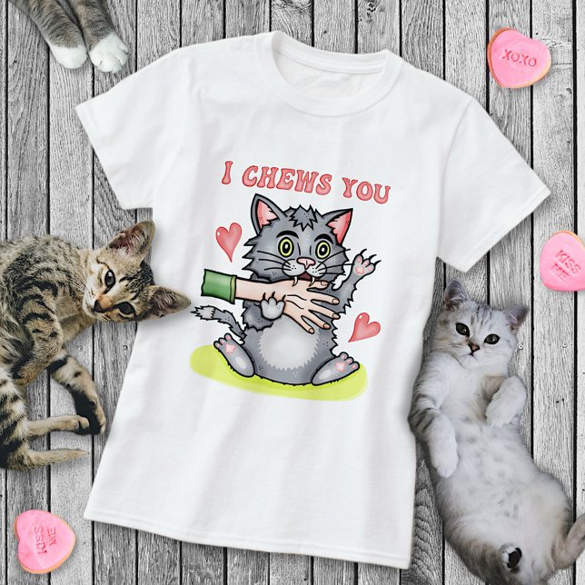 Funny Cat Biting Hand I Chews You Valentine's Day T-Shirt (Creator Uploaded)