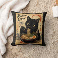 Funny Cat Black Ramen Japanese Art Style 