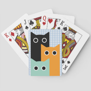 Funny Cat, Blue Gingham Playing Cards