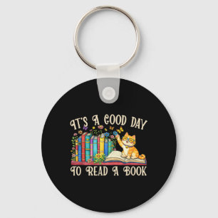 Funny Cat Book Lovers - A Good Day to Read Book Key Ring