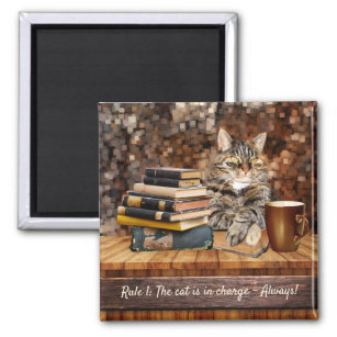 Funny Cat Books Coffee Magnet