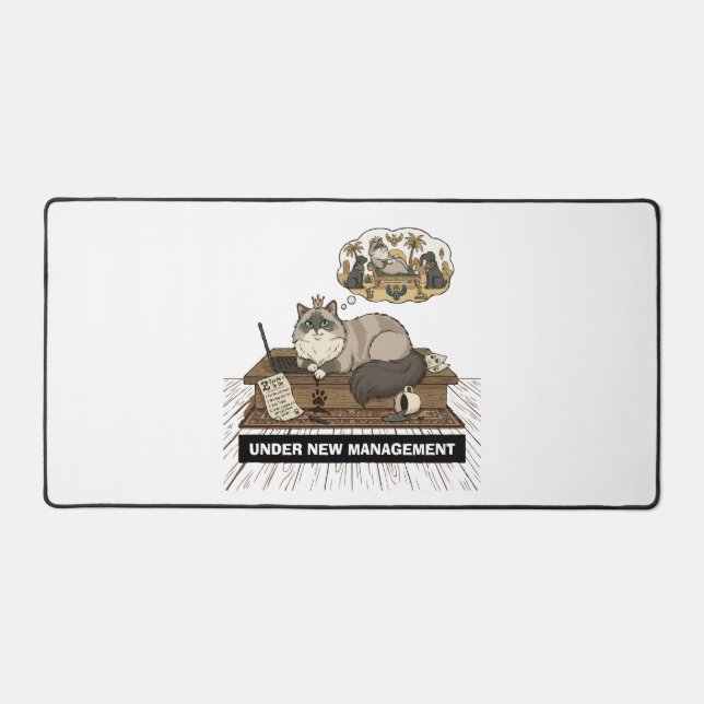 Funny Cat Boss Under New Management WFH Custom Nam Desk Mat (Front)