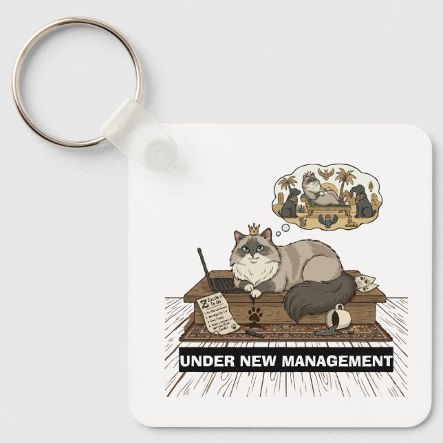 Funny Cat Boss Under New Management WFH Custom Nam Key Ring (Front)