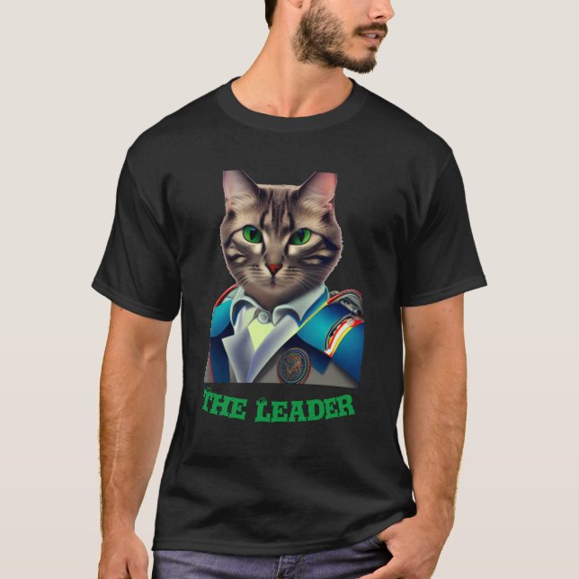 Funny Cat Boss Wearing Suit Black Tee (Front)