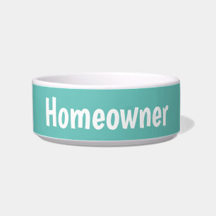 Funny cat bowl, cat homeowner, teal cat dish