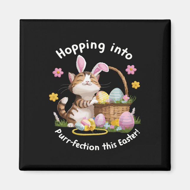 Funny Cat Bunny Ears Happy Easter Eggs Bysket Cand Magnet (Front)
