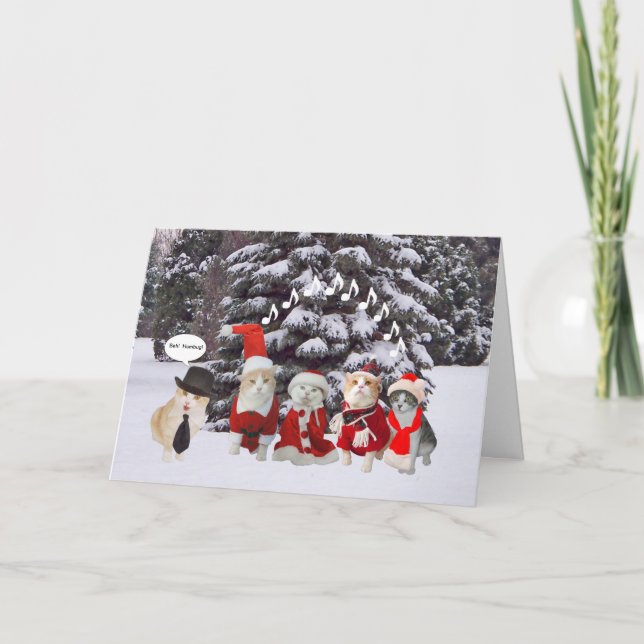 Funny Cat Carolers Holiday Card (Front)