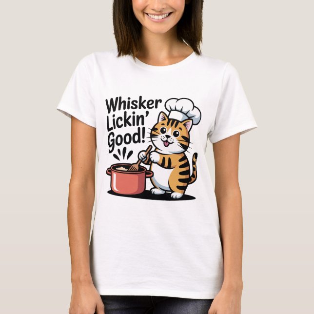 Funny Cat Chef Tee Cooking Humour Graphic T- Shirt (Front)