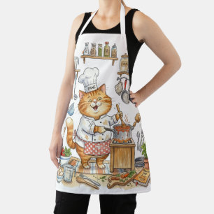 Funny Cat Chef Watercolor Apron