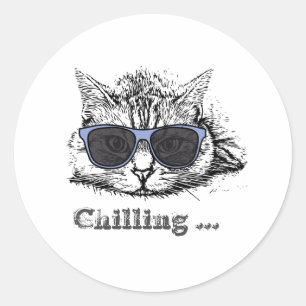 Funny Cat Chilling With Cute Sunglasses        Classic Round Sticker