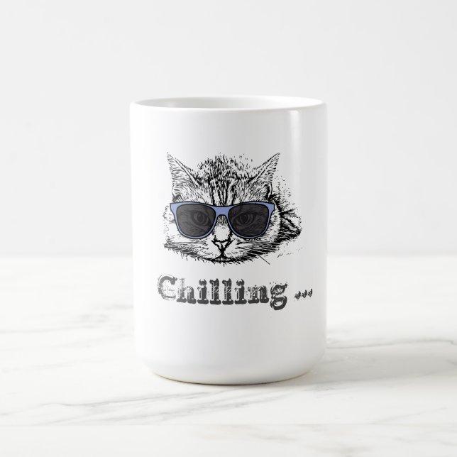 Funny Cat Chilling With Cute Sunglasses       Coffee Mug (Center)