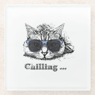 Funny Cat Chilling With Cute Sunglasses Glass Coaster