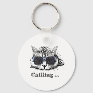 Funny Cat Chilling With Cute Sunglasses        Key Ring