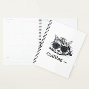 Funny Cat Chilling With Cute Sunglasses Planner