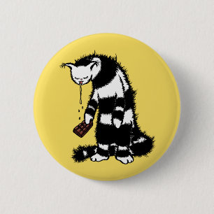 Funny Cat Chocolate Lover - Ink Drawn Drooling Cat 6 Cm Round Badge