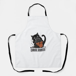 Funny Cat Choose Kindness Linocut Meme Apron