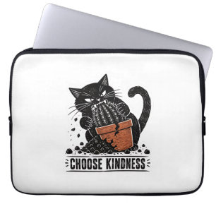 Funny Cat Choose Kindness Linocut Meme Laptop Sleeve