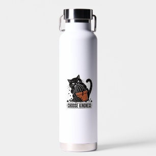 Funny Cat Choose Kindness Linocut Meme Water Bottle