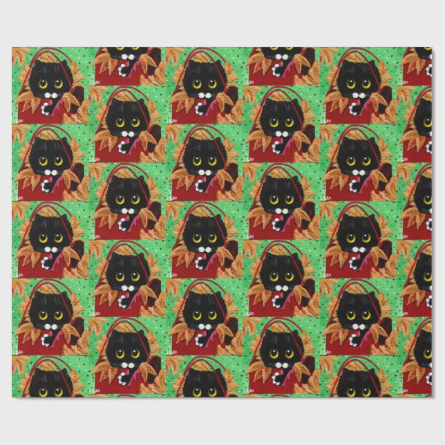 Funny Cat Christmas Art Wrapping Paper (Flat)