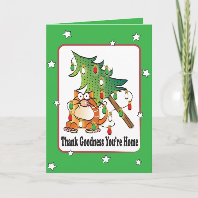 Funny Cat Christmas Card - Animal Illustration (Front)