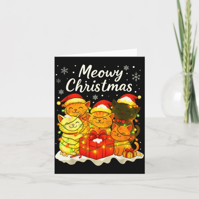Funny Cat Christmas Holiday Xmas Santa Hat Meowy C Card (Front)
