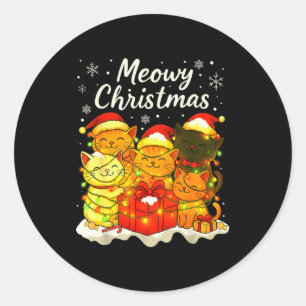 Funny Cat Christmas Holiday Xmas Santa Hat Meowy C Classic Round Sticker