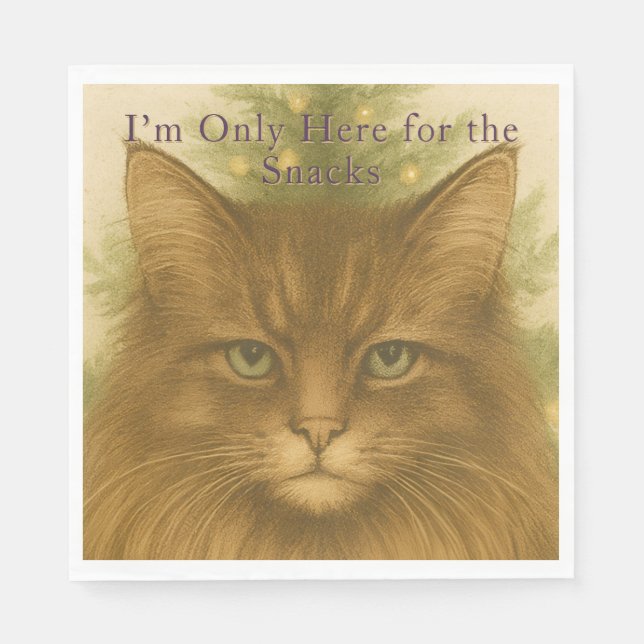 Funny Cat Christmas  — I'm Only Here for snacks Napkin (Front)