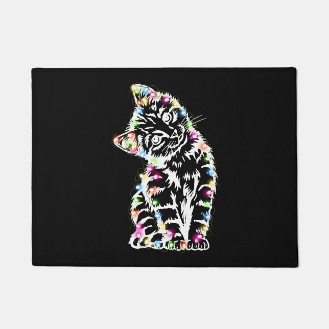 Funny Cat Christmas Lights Cat Lover Cat Christmas Doormat (Front)