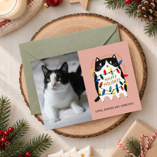 Funny Cat Christmas Lights Personalised Photo Card