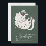 Funny Cat Christmas Lights Season's Greetings Holiday Card<br><div class="desc">A mischievous and playful white cat is tangled up in red and yellow Christmas lights. The phrase "Dear Santa I did try" is above. Personalise with your name below and with a personal message on the back.</div>