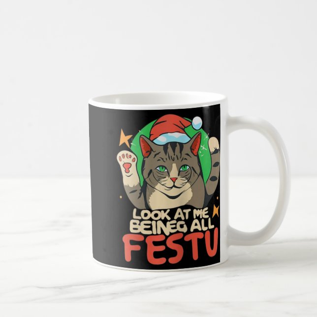 Funny Cat Christmas Look At Me Being All Festive A Coffee Mug (Right)