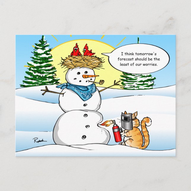Funny Cat Christmas Postcards | Tabby Snowman (Front)