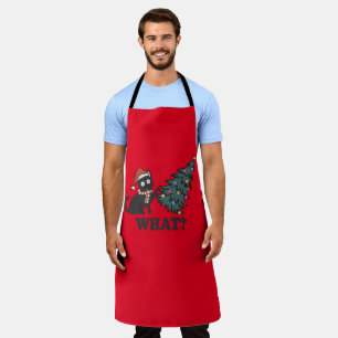 Funny Cat Christmas Red Long Apron
