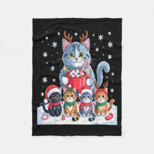Funny Cat Christmas Shirt Holiday Santa Design Fleece Blanket