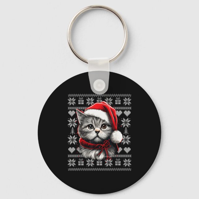 Funny Cat Christmas Shirts Men Women Cats Lover Ug Key Ring (Front)